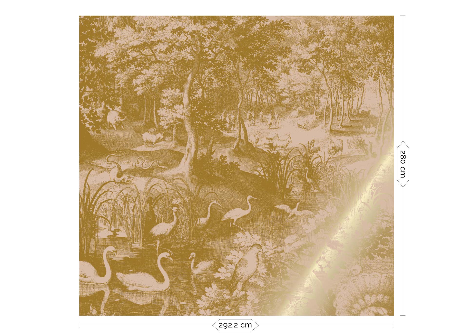 Papier peint paysage avec or, Engraved Landscapes, Or/Nude