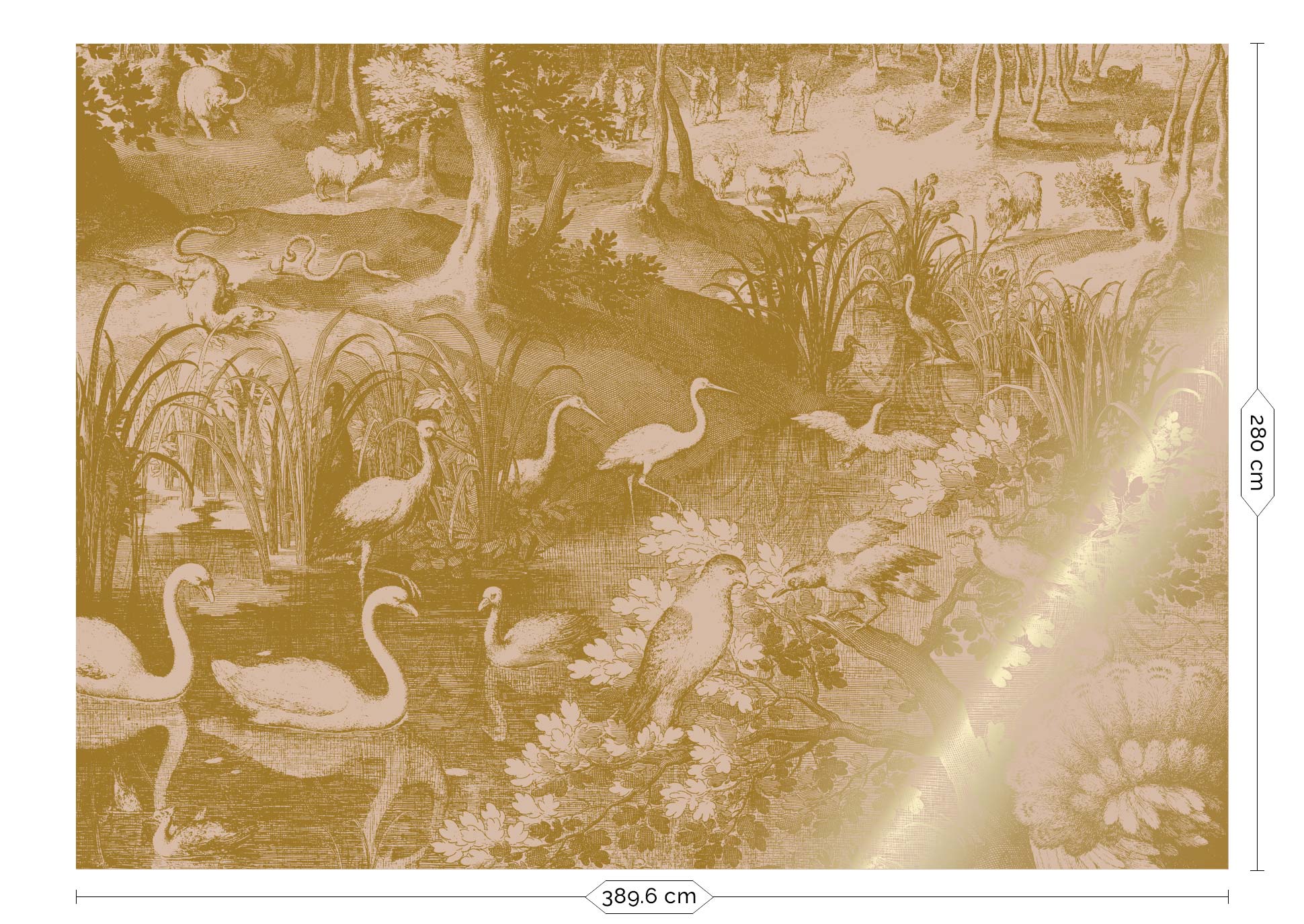 Papier peint paysage avec or, Engraved Landscapes, Or/Nude