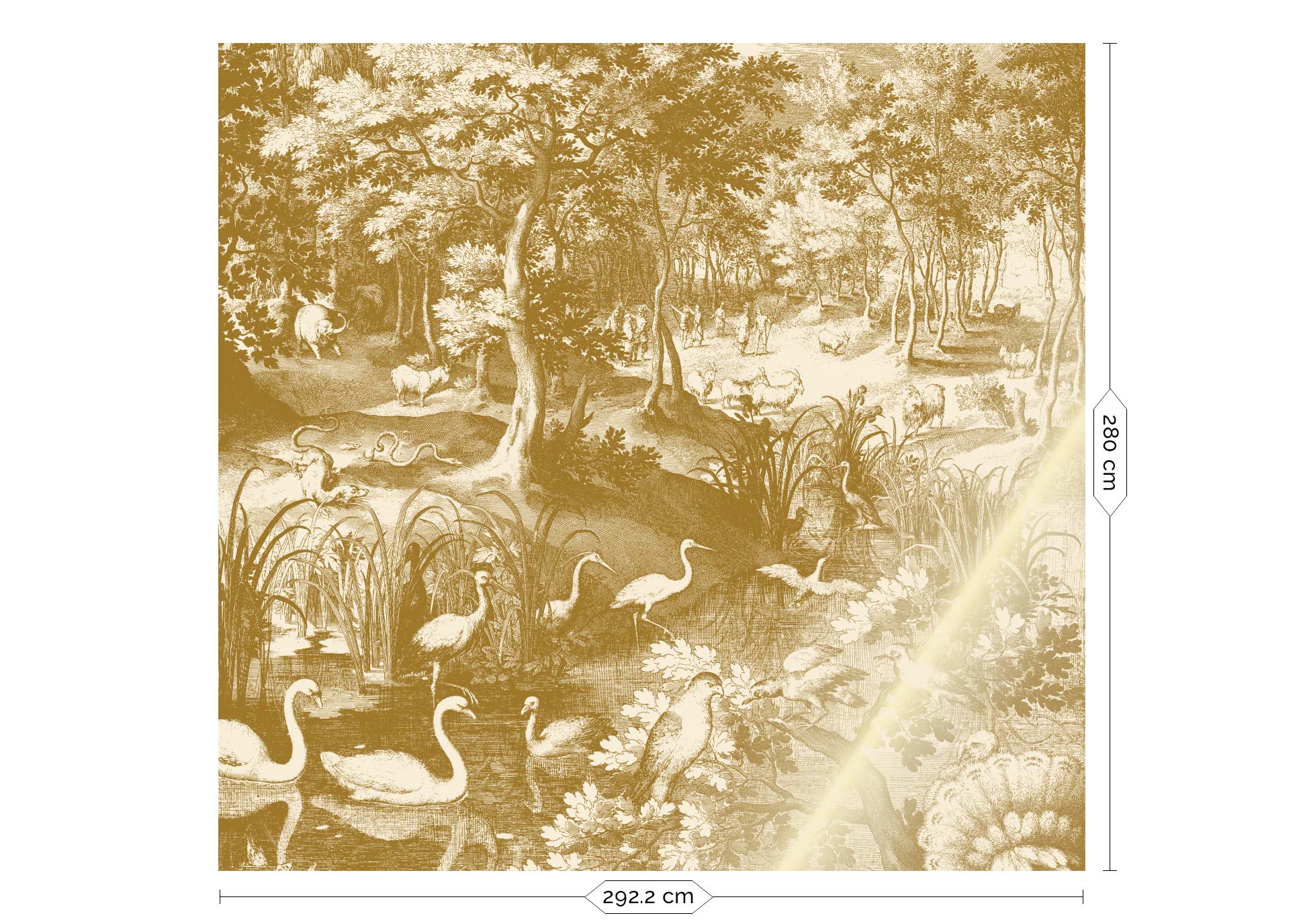 Landschaftstapete mit Gold, Engraved Landscapes, Gold/Beige