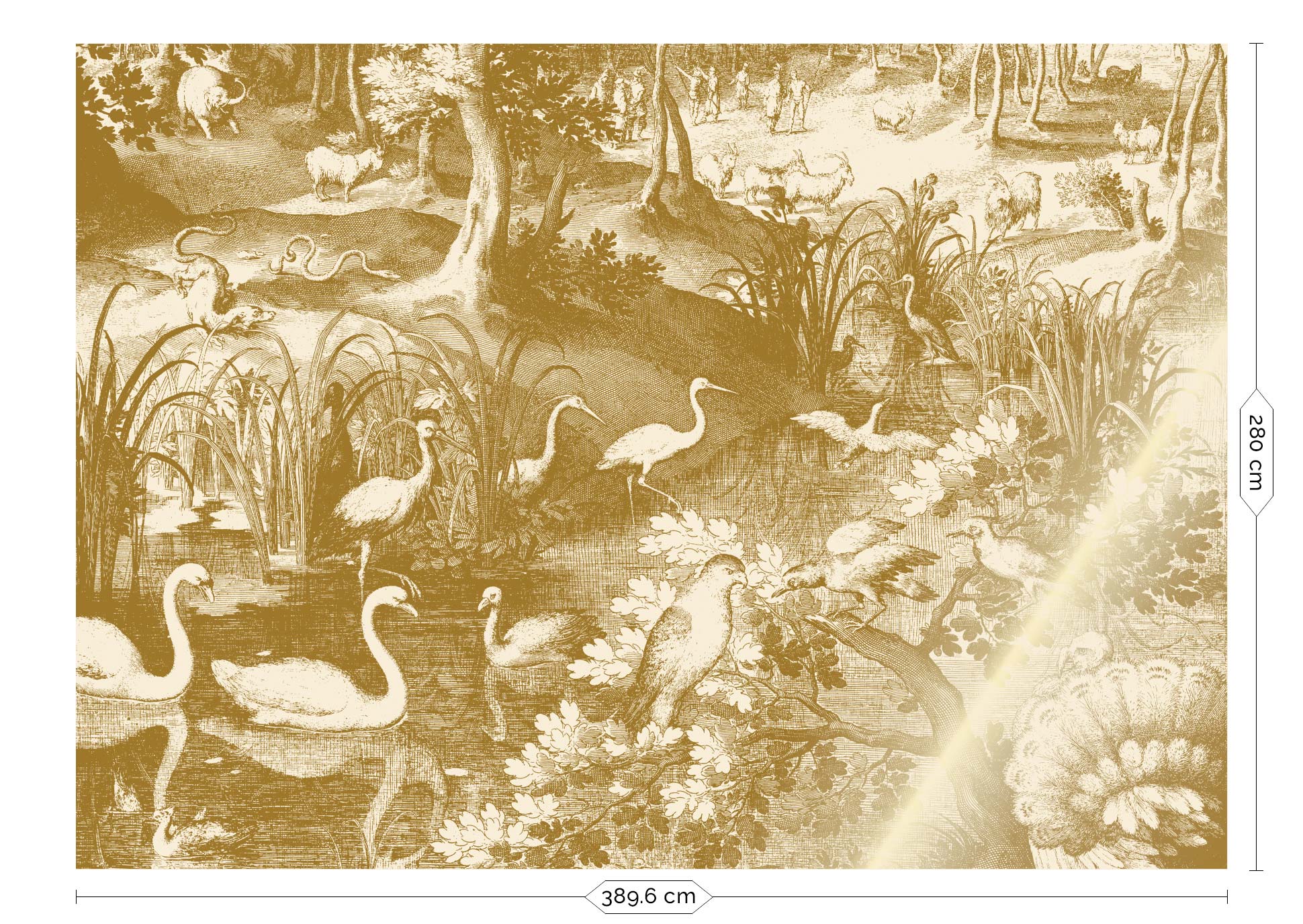 Landschaftstapete mit Gold, Engraved Landscapes, Gold/Beige