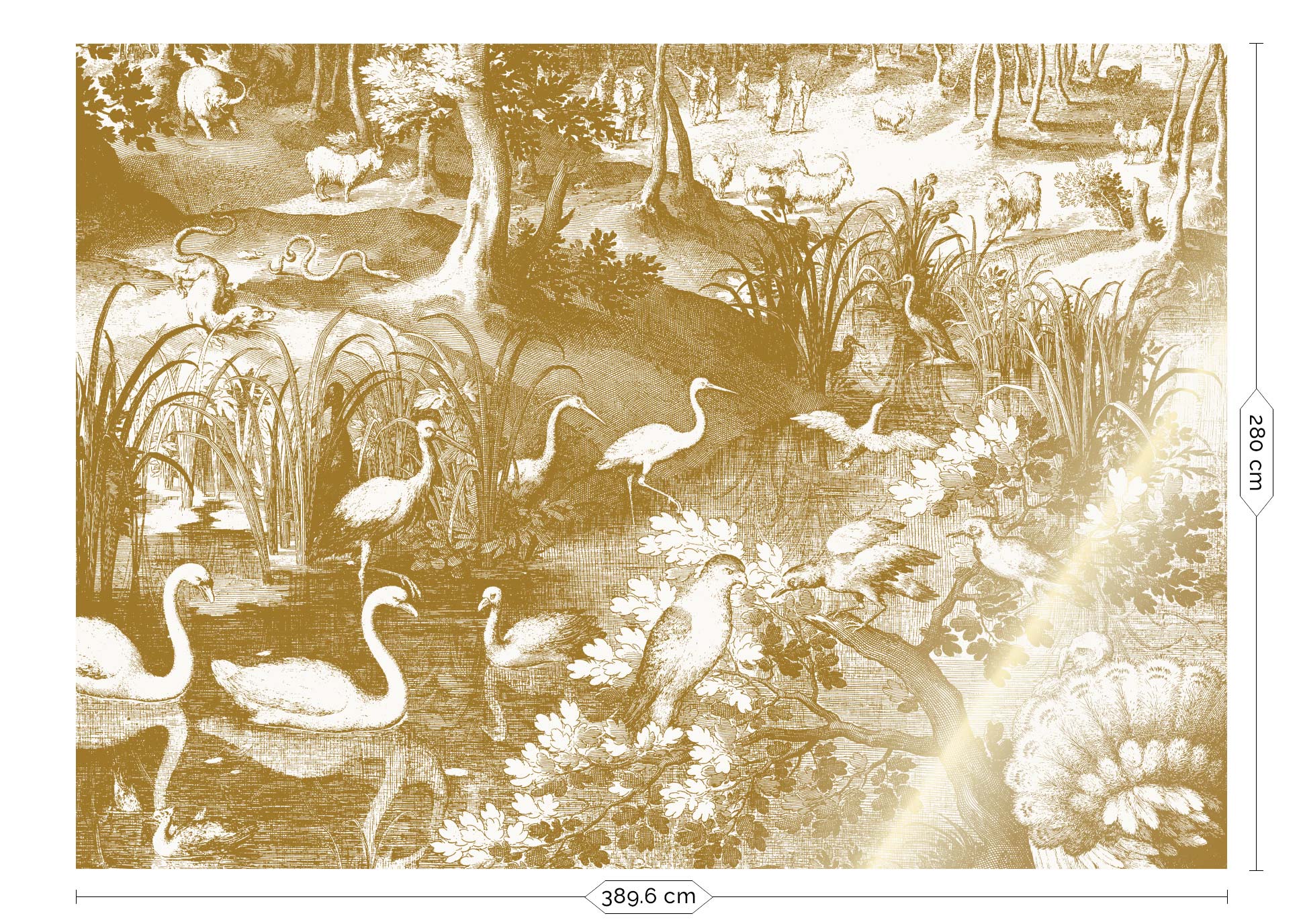 Papier peint paysage avec or, Engraved Landscapes, Or/Blanc