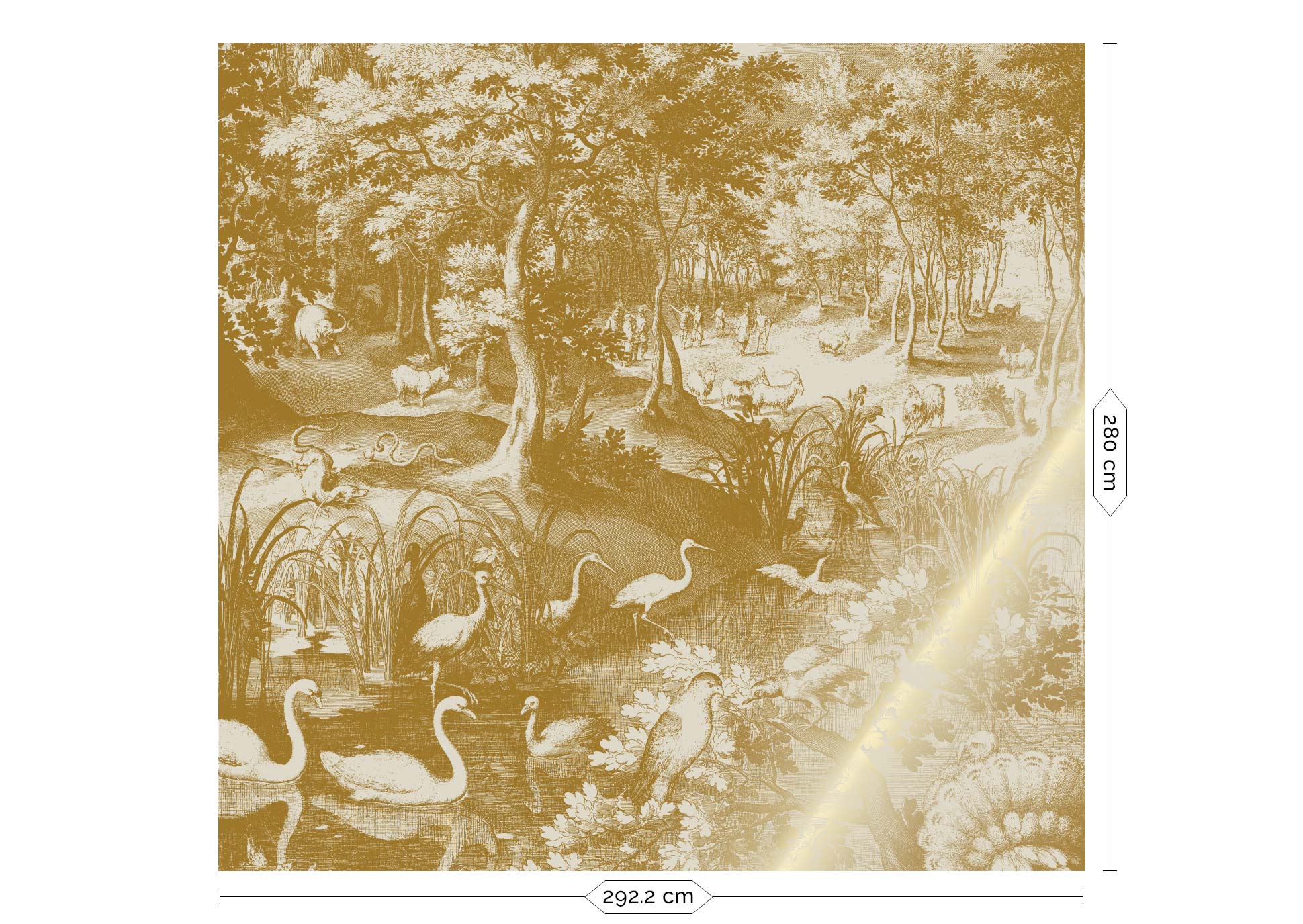Papier peint paysage avec or, Engraved Landscapes, Or/Sable