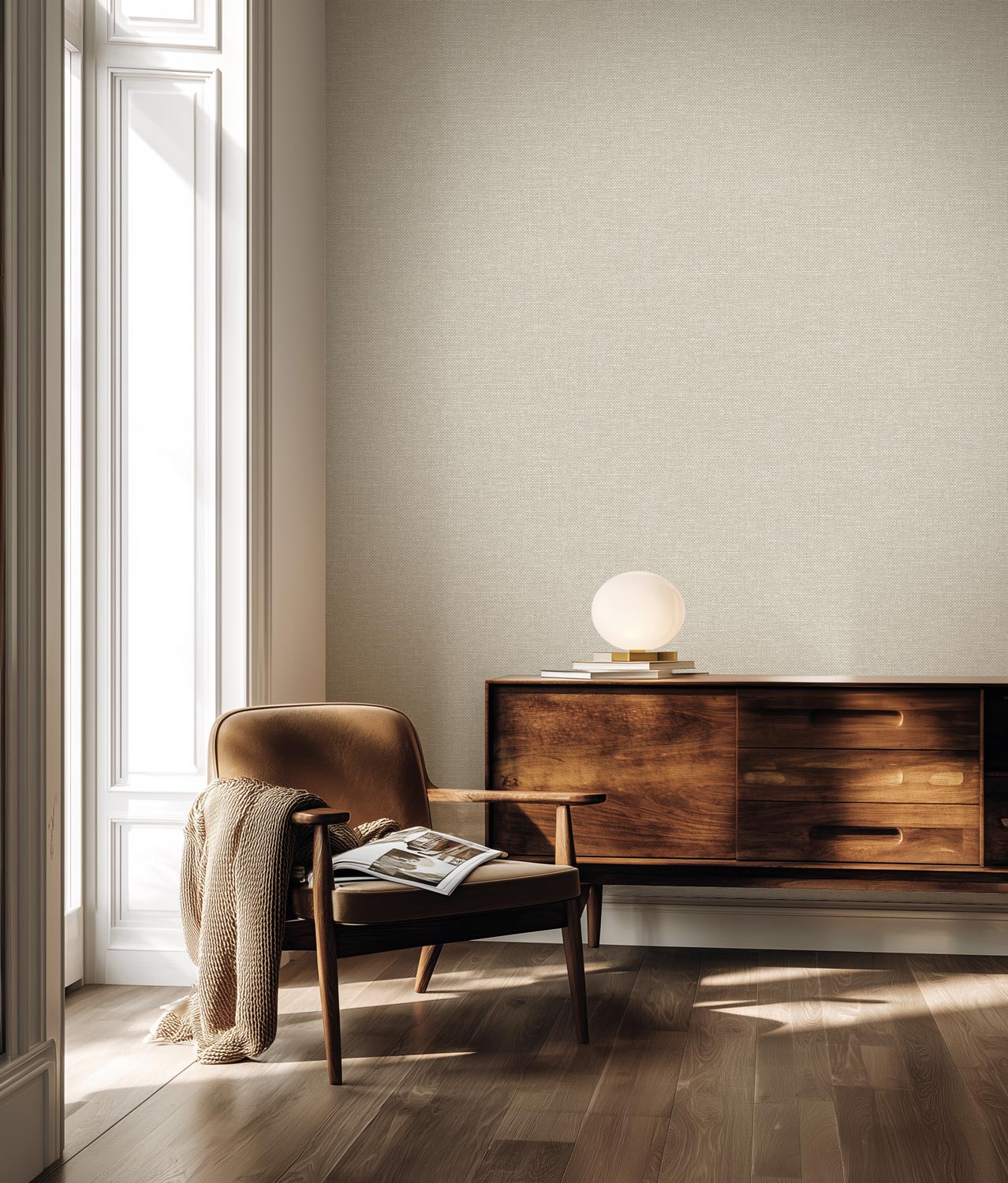 Afwasbaar effen behang met linnen look structuur, Natural Chique, Ibiza, 53 x 1000 cm