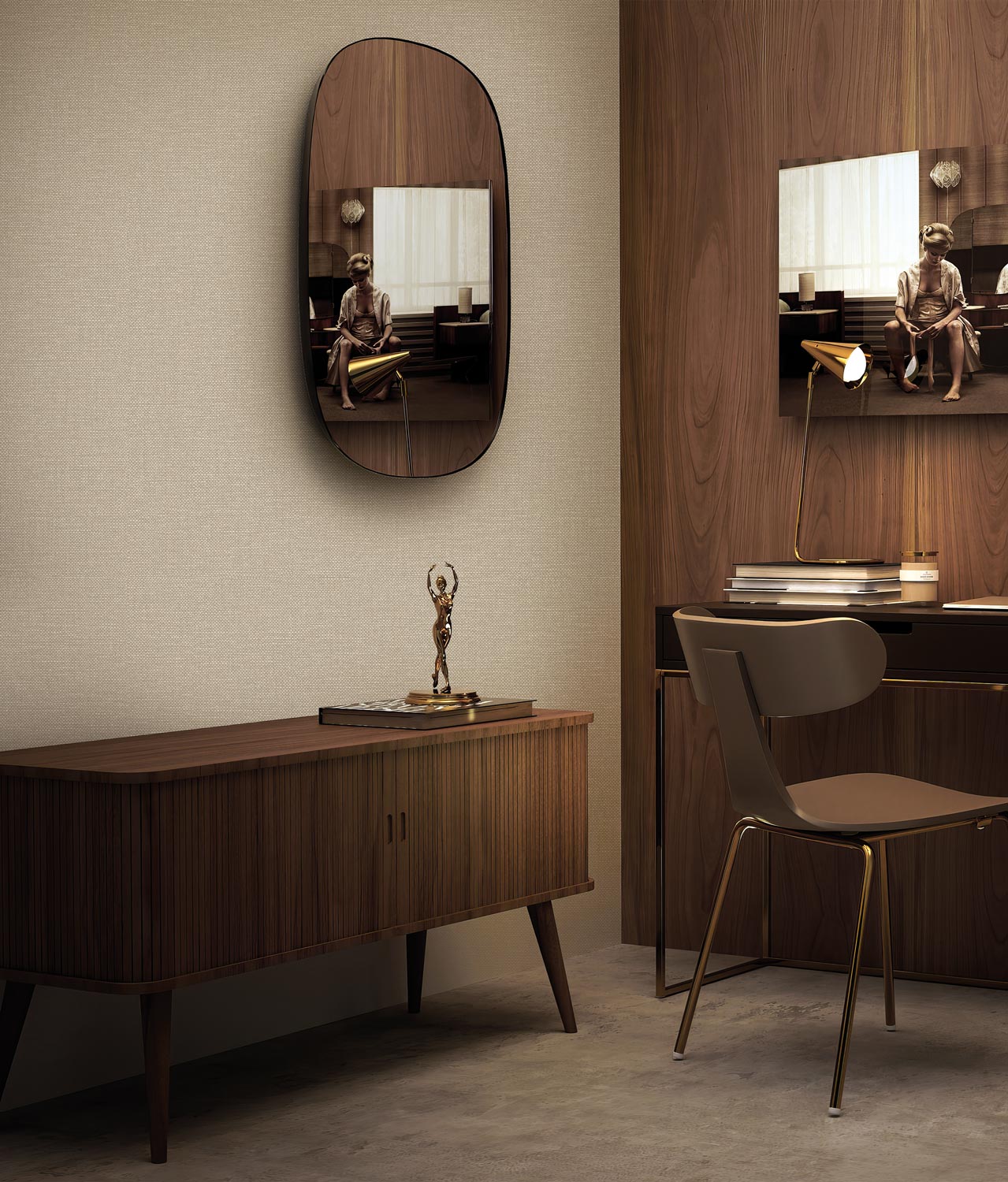 Afwasbaar effen behang met linnen look structuur, Natural Chique, Madeira, 53 x 1000 cm