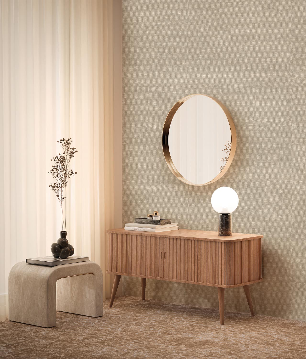 Afwasbaar effen behang met linnen look structuur, Natural Chique, Madeira, 53 x 1000 cm