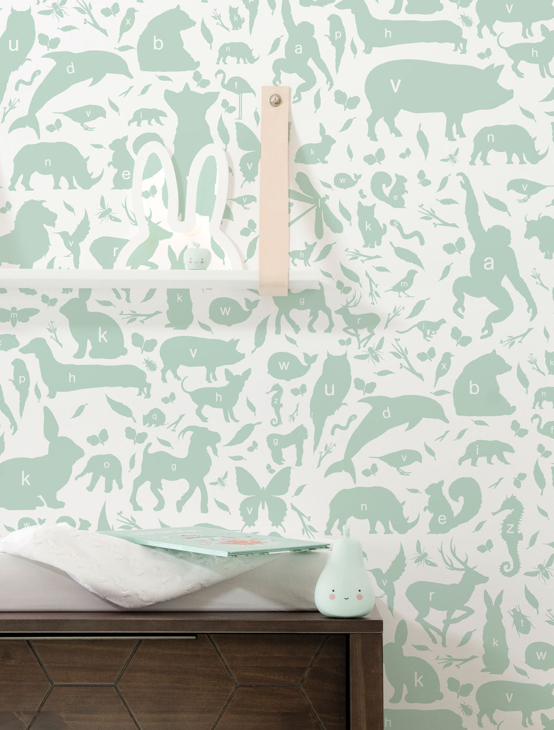 Wallpaper ABC Animals, Green, 146.1 x 280 cm