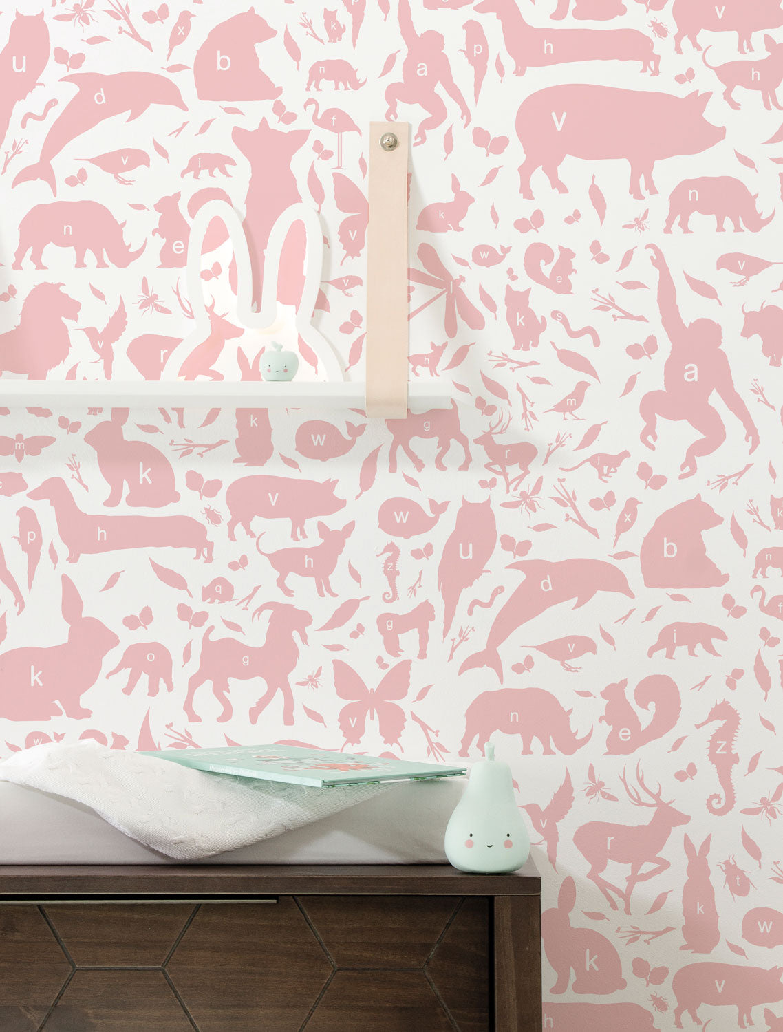 Wallpaper ABC Animals, Pink, 146.1 x 280 cm