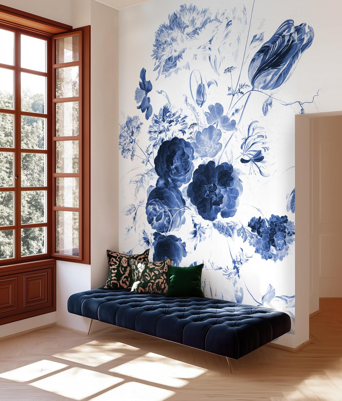 Bloemen behang, Royal Blue Flowers, Blauw