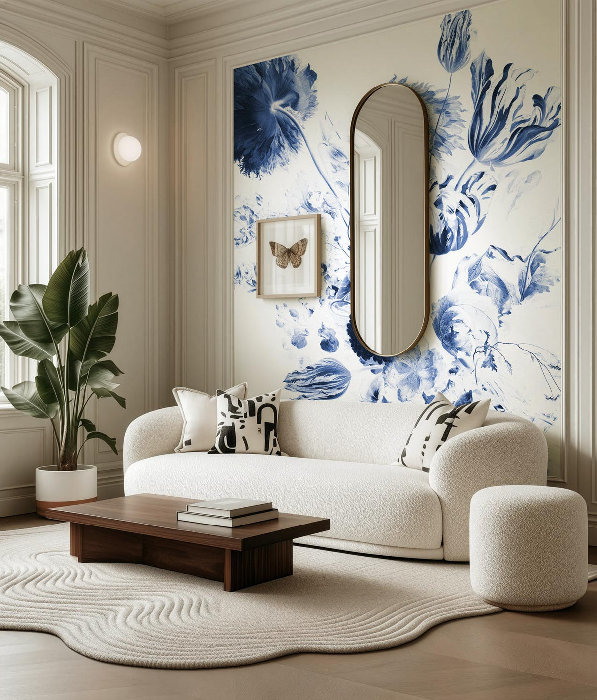 Behang met geschilderde bloemen, Royal Blue Flowers, Blauw