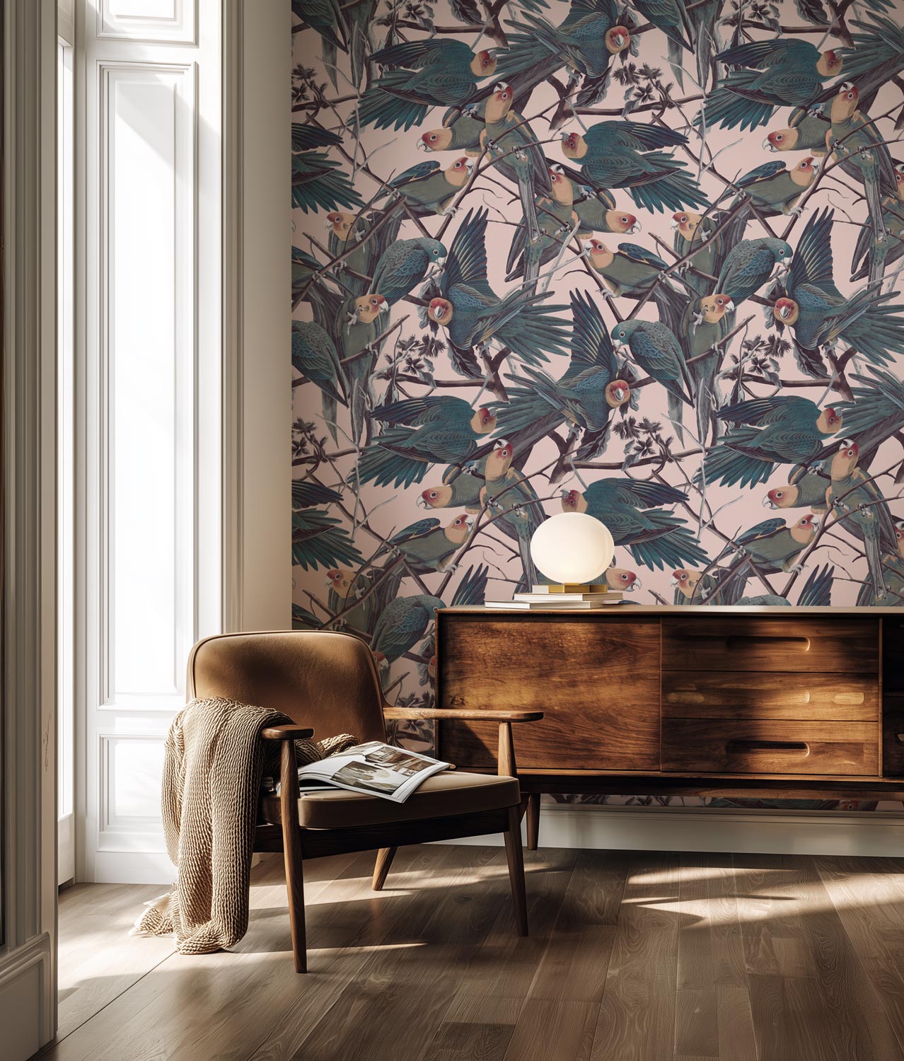 Botanical wallpaper Parrots