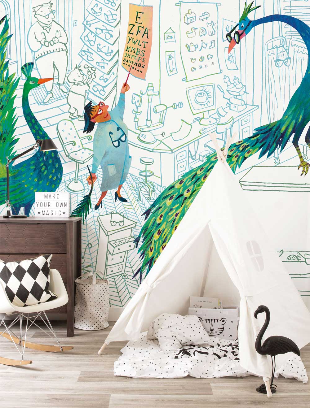 Fotobehang kinderkamer Green Peacocks