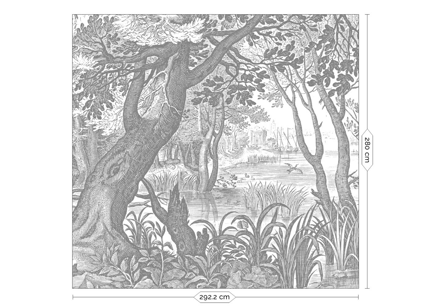 Engraved Landscapes, behang met getekend landschap, Grijs, WP-631, Packshot