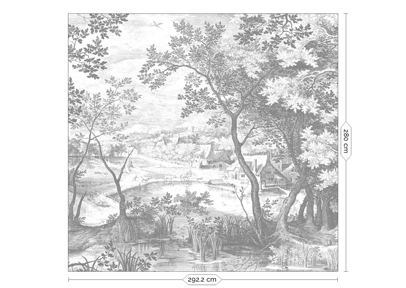 Engraved Landscapes, behang met getekend landschap, Grijs, WP-634, Packshot
