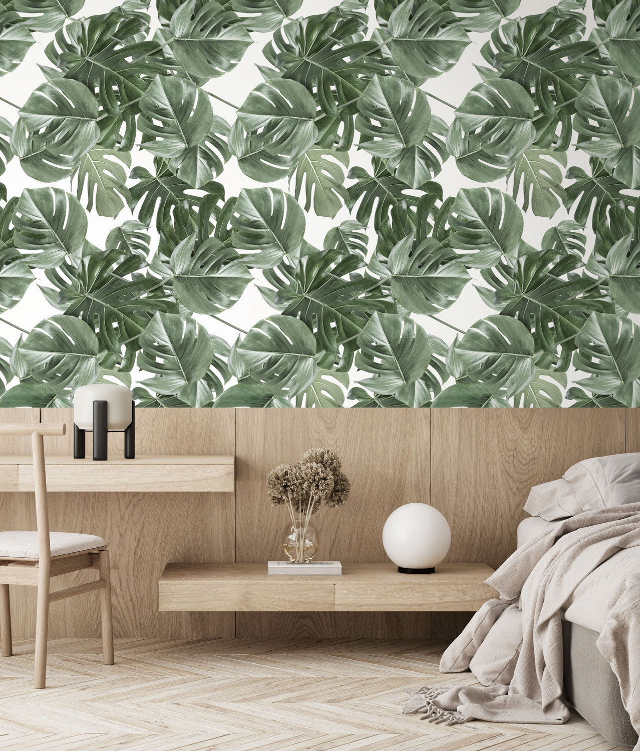 Bladeren behang Monstera, 97.4 x 280 cm, WP-584, Interieur 2