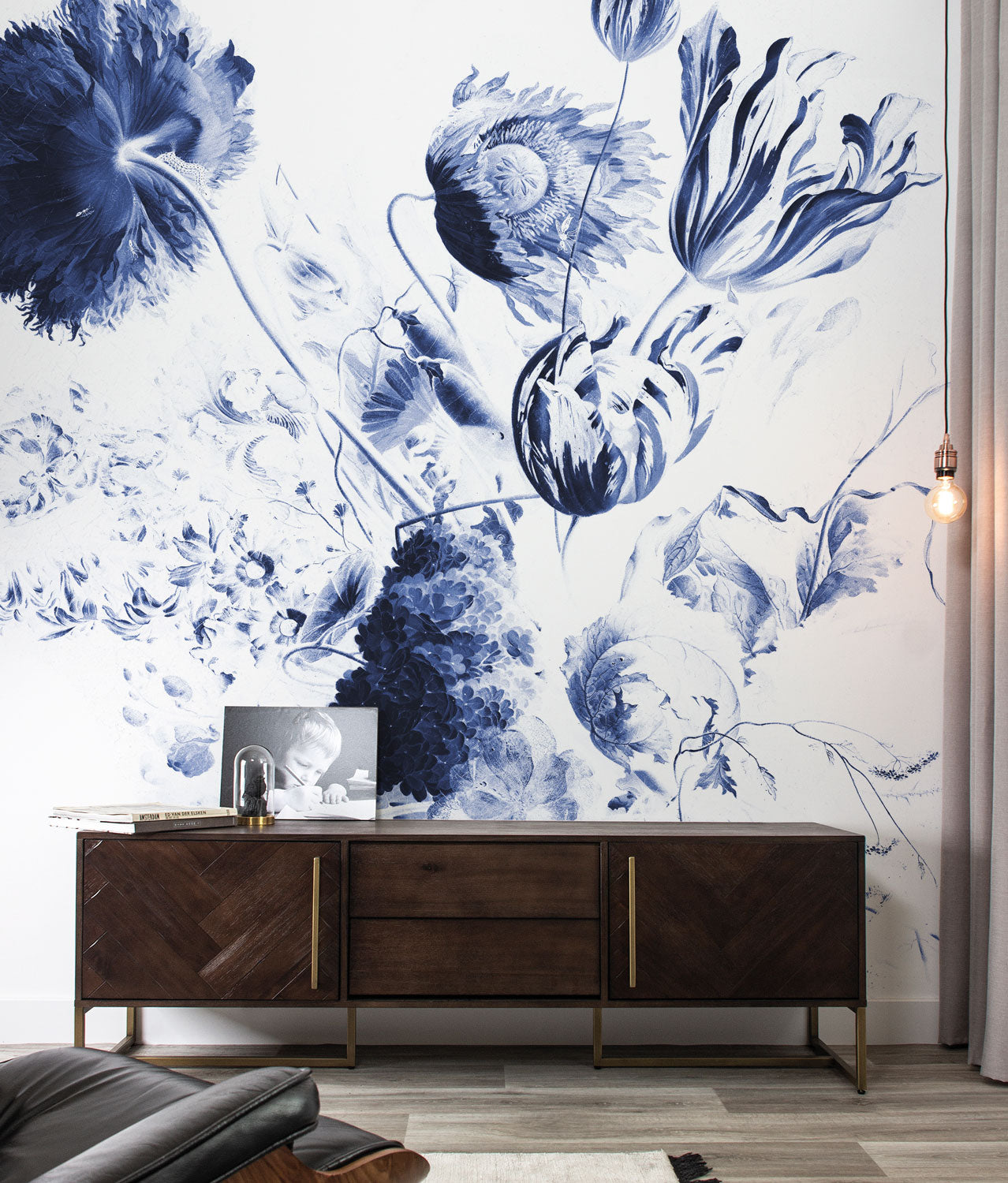 Bloemen behang, Blauw, Royal Blue Flowers, WP-208, Interieur
