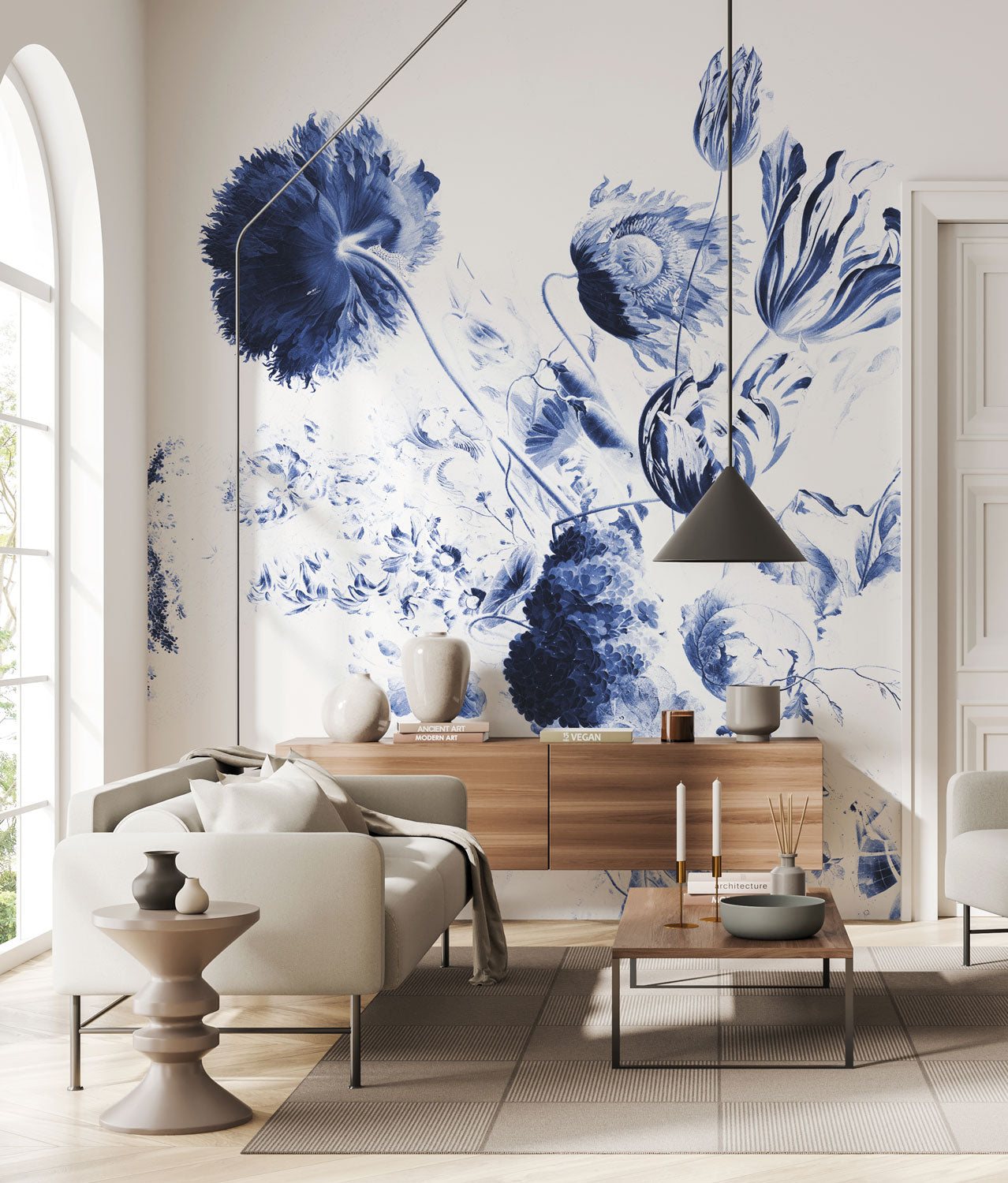 Bloemen behang, Blauw, Royal Blue Flowers, WP-208, Interieur 3