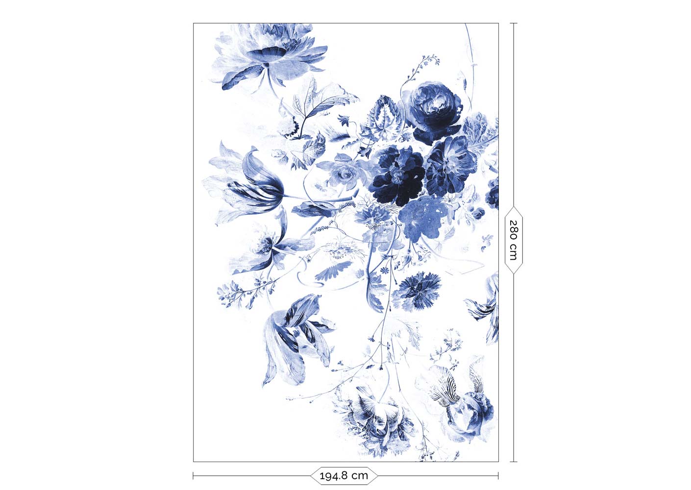 Bloemen behang, Blauw, Royal Blue Flowers, WP-209, 4 baans