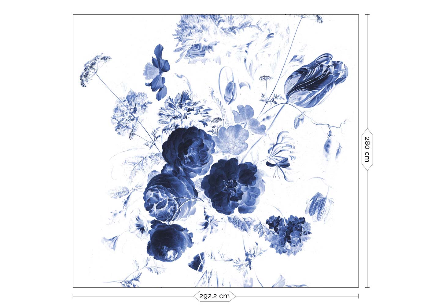 Bloemen behang, Blauw, Royal Blue Flowers, WP-217, 6 baans