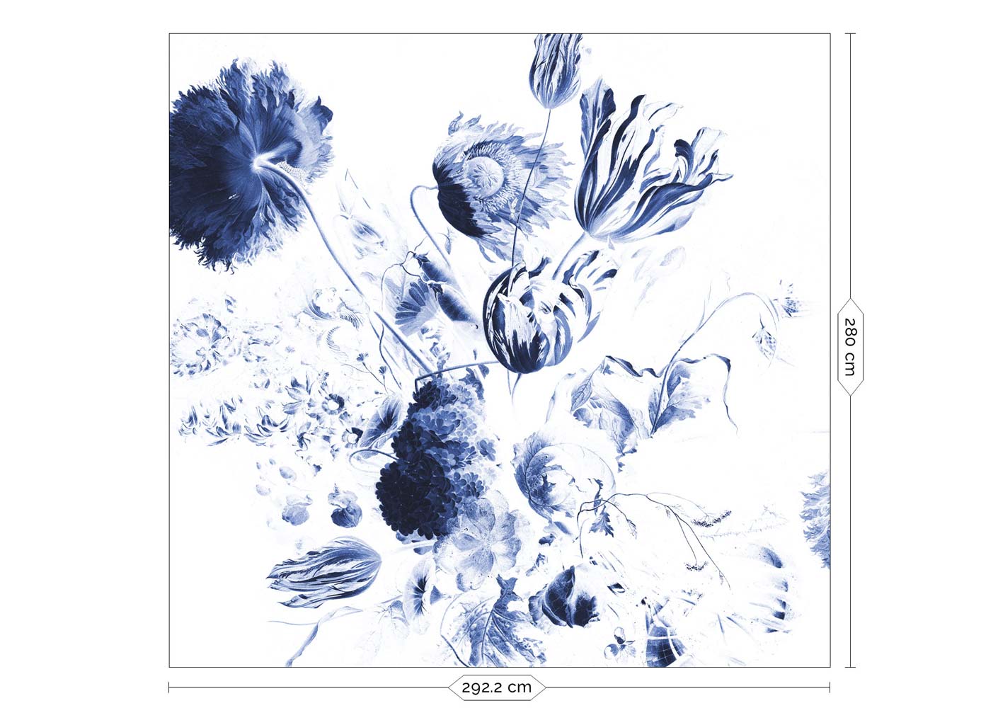 Bloemen behang, Blauw, Royal Blue Flowers, WP-218, 6 baans