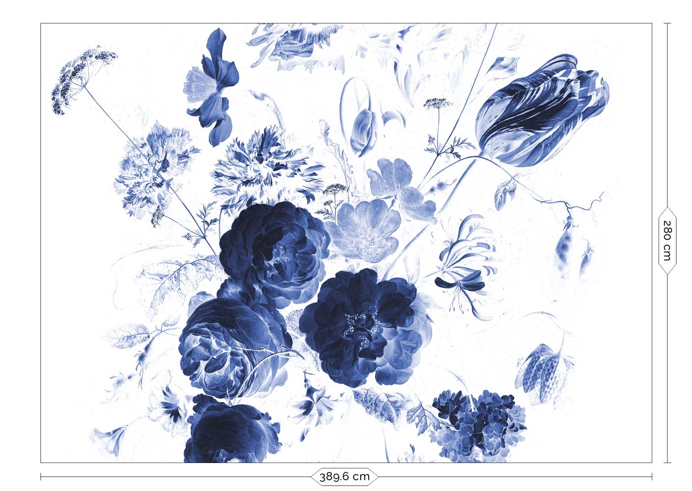 Bloemen behang, Blauw, Royal Blue Flowers, WP-223, 8 baans