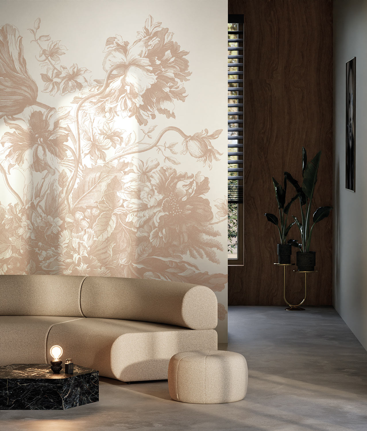 Engraved Flowers, Bloemen behang door Frans Uyterlinde, Nude, Interieur