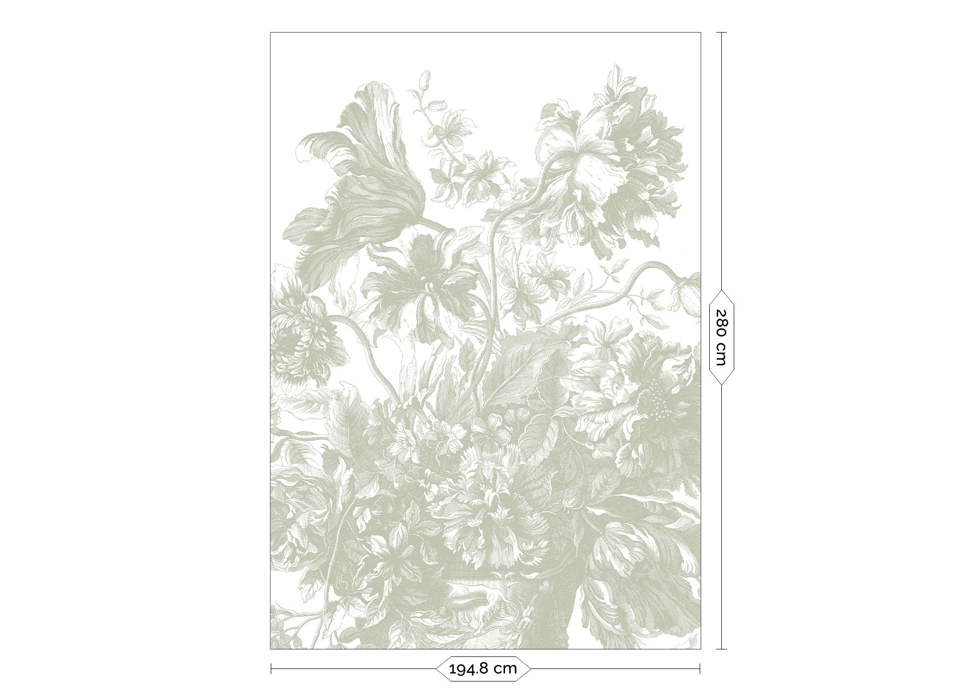 Engraved Flowers, Bloemen behang door Frans Uyterlinde, Groen, FU-045, Packshot