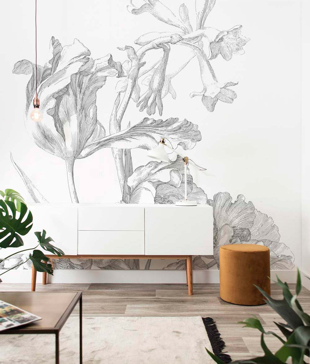 Bloemen behang, Engraved Flowers, WP-327, Interieur 2