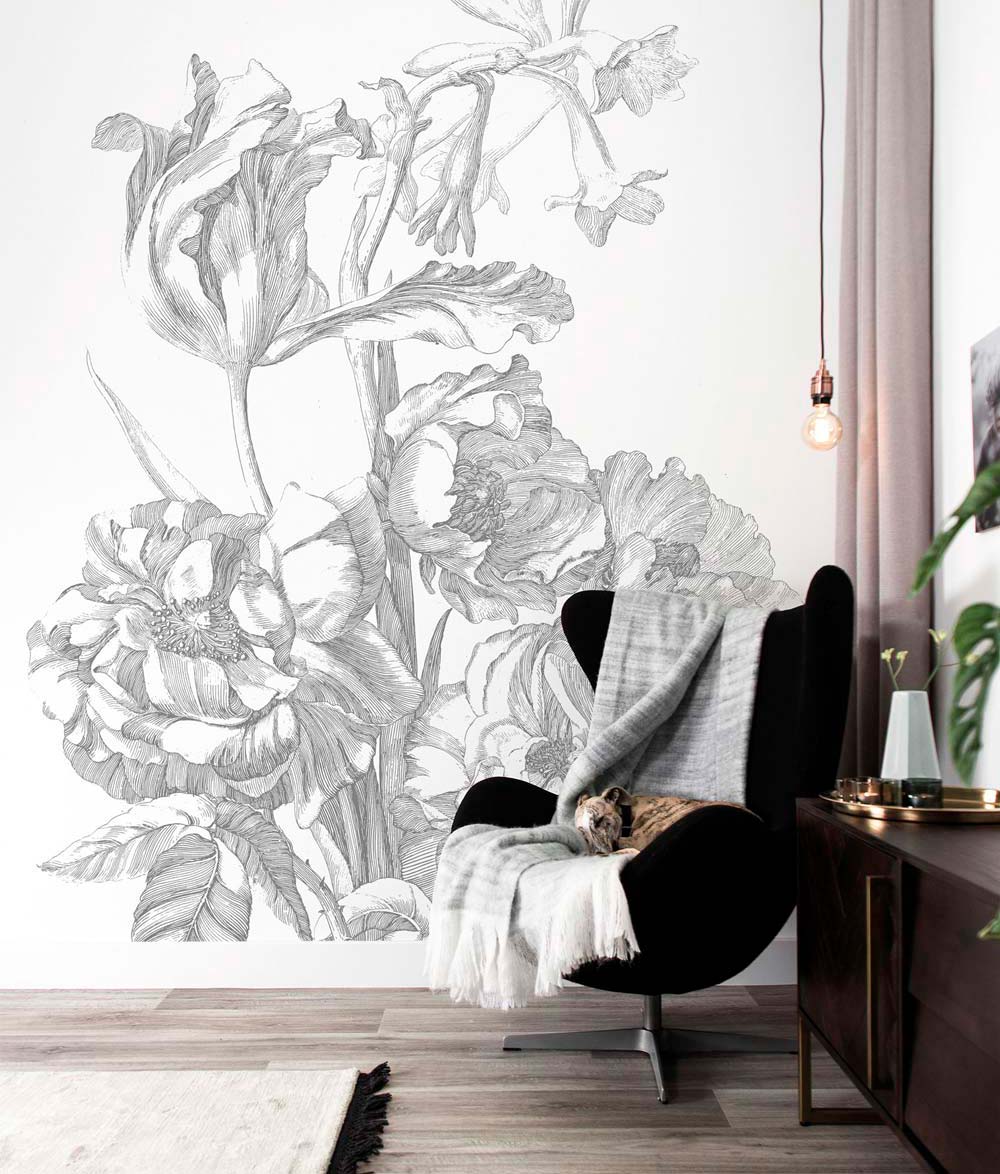 Bloemen behang, Engraved Flowers, WP-327, Interieur 3