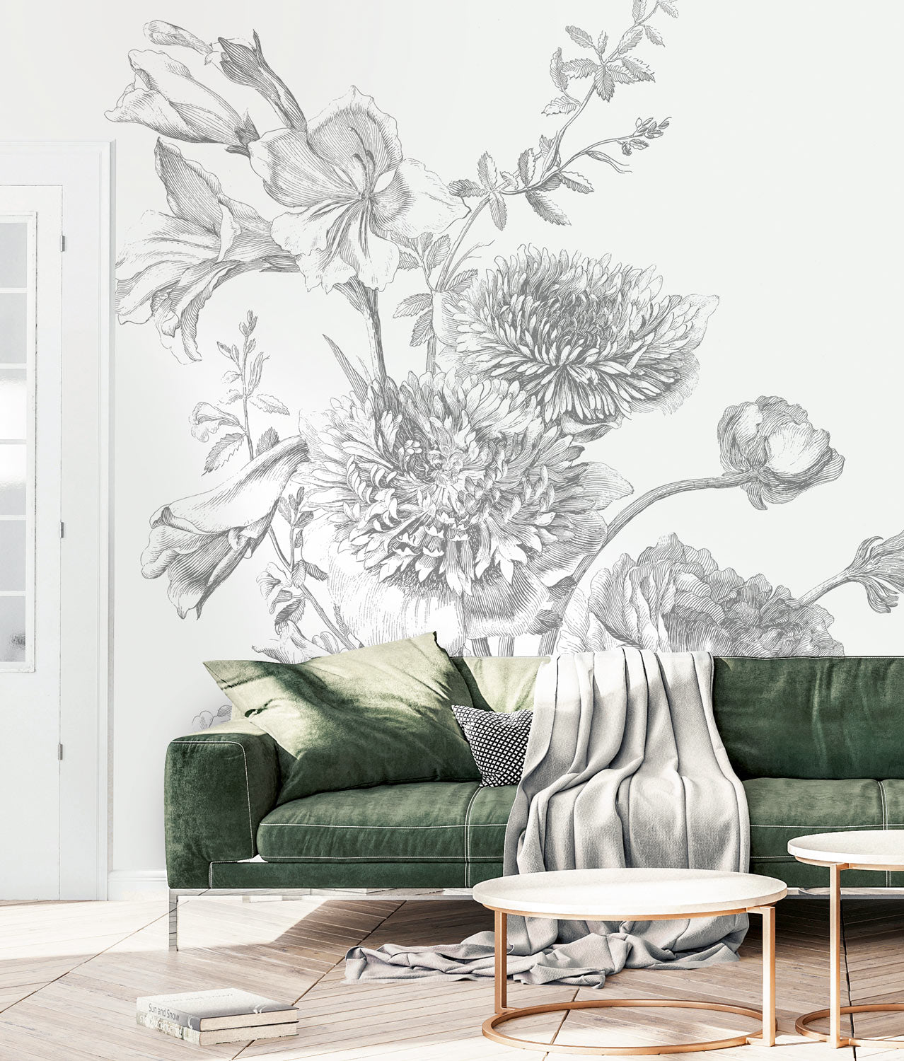 Bloemen behang, Engraved Flowers, WP-330, Interieur 3