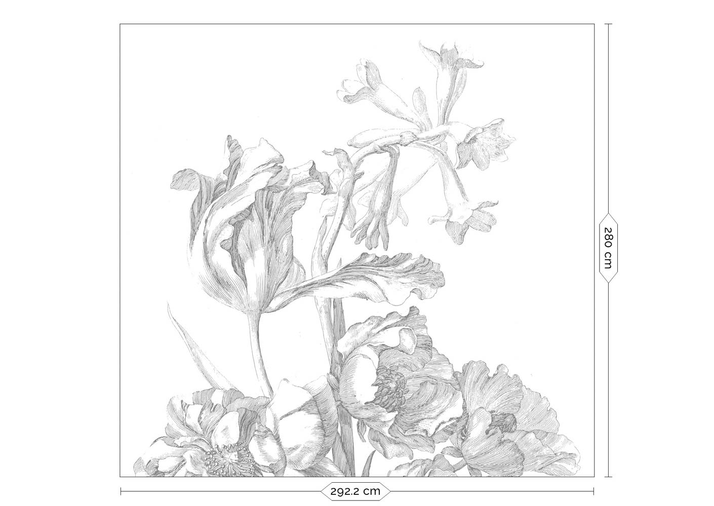 Bloemen behang, Engraved Flowers, WP-670, 6 baans