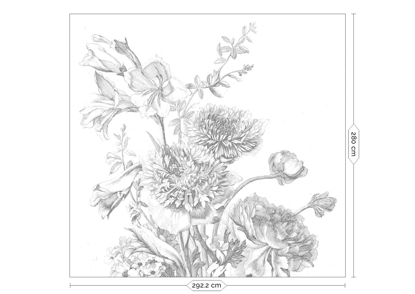 Bloemen behang, Engraved Flowers, WP-672, 6 baans