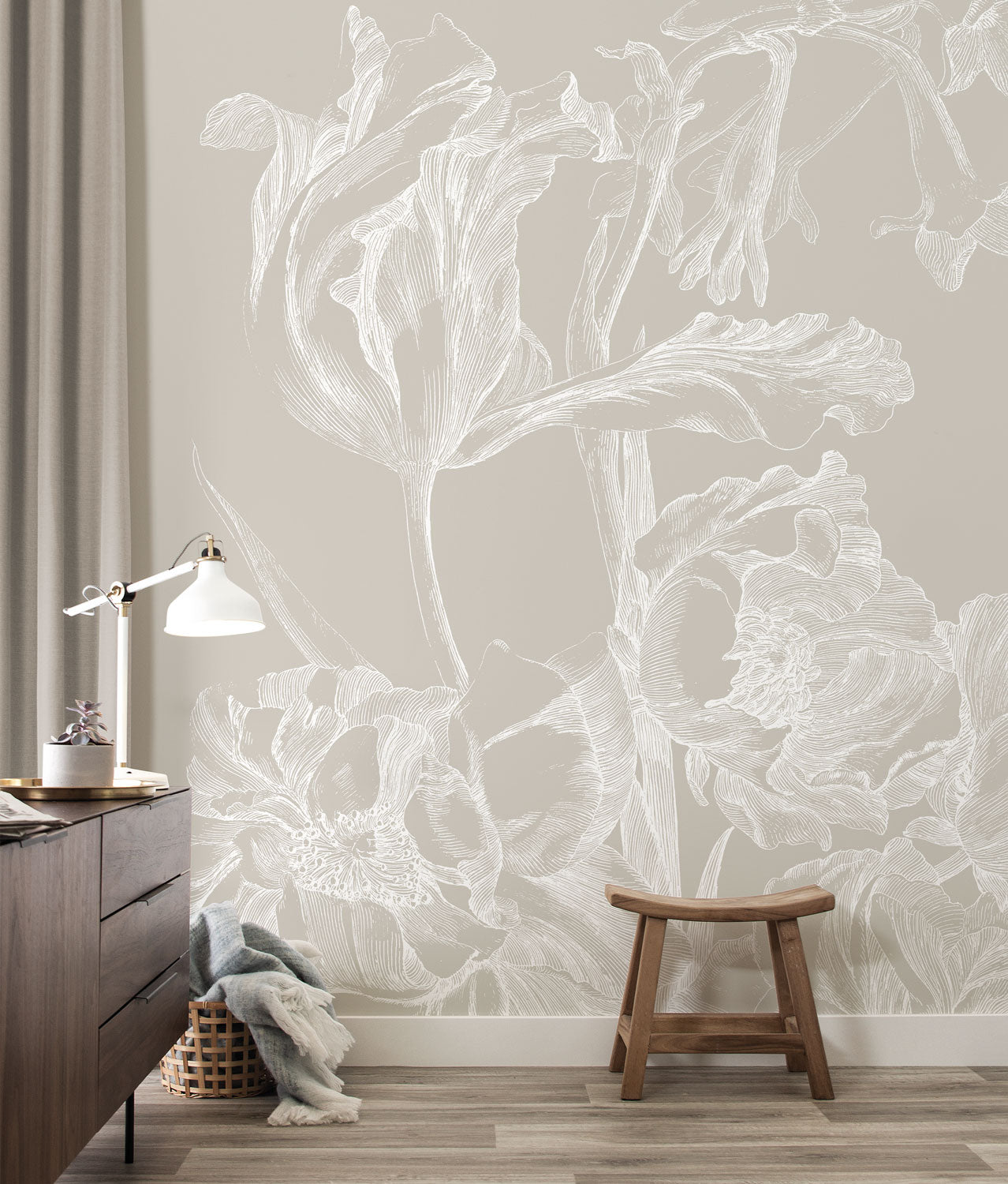 Bloemen behang, Engraved Flowers, WP-743, Interieur 2