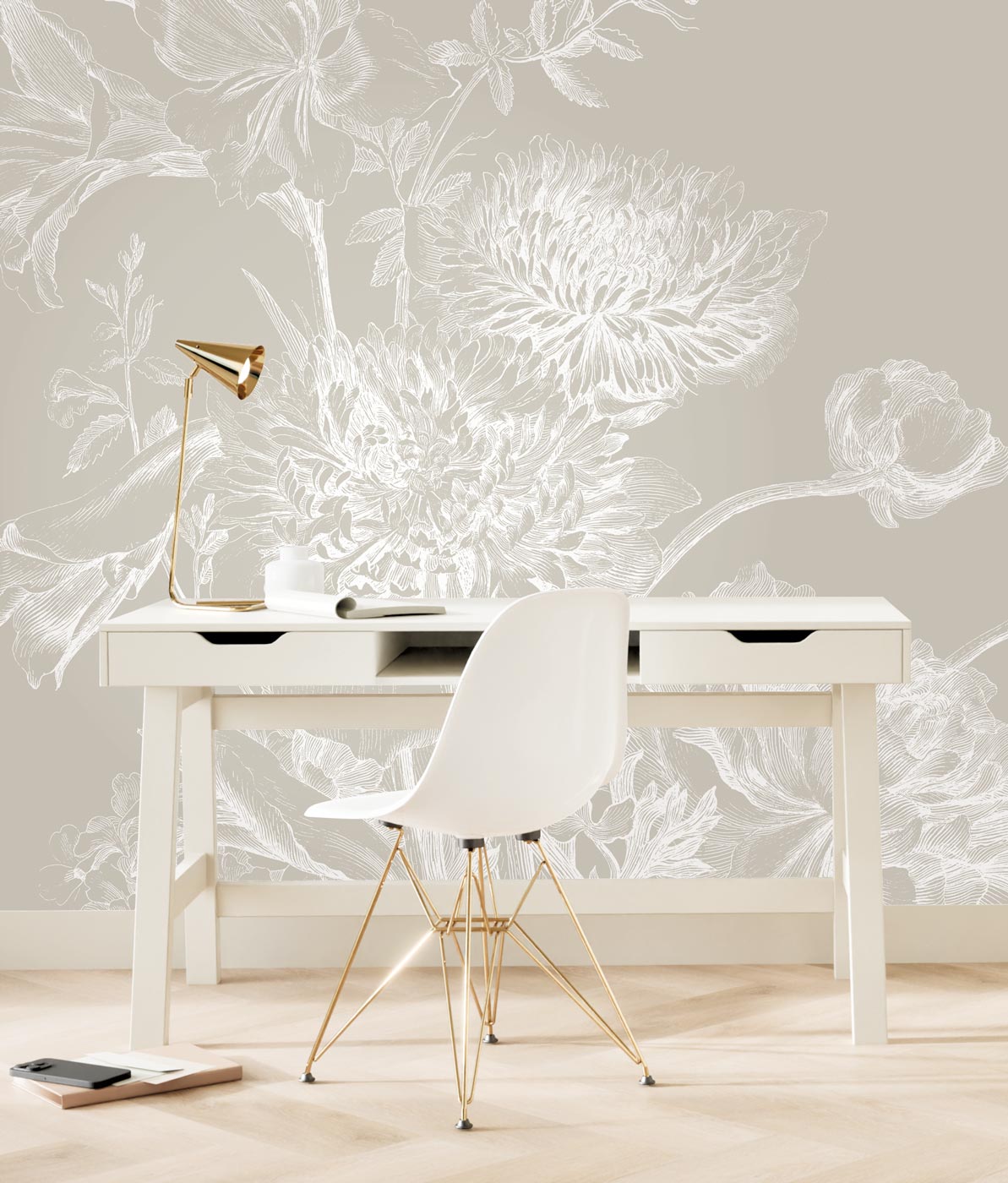 Bloemen behang, Engraved Flowers, WP-752, Interieur 2