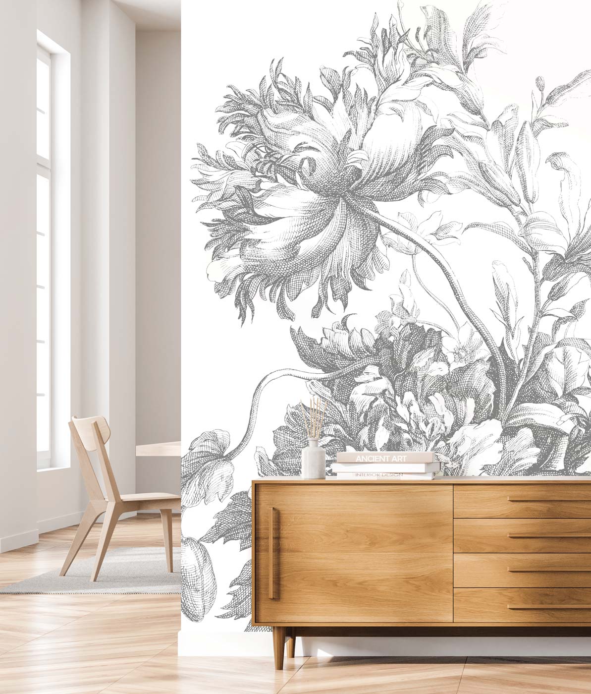 Bloemen behang, Engraved Flowers, WP-815, Interieur