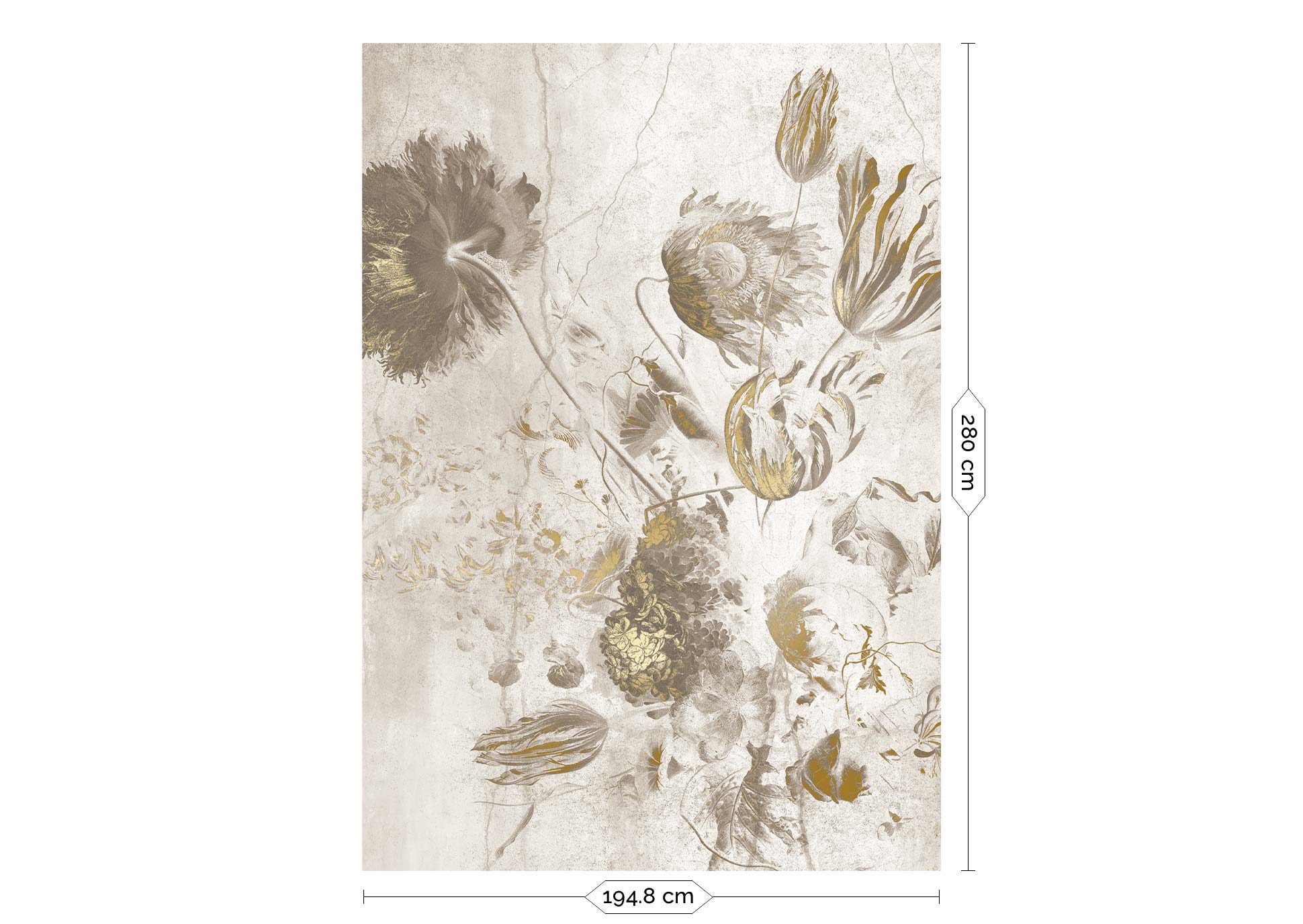 Fresco Flowers, bloemen behang door Frans Uyterlinde, Goud/Wit, 4 Baans