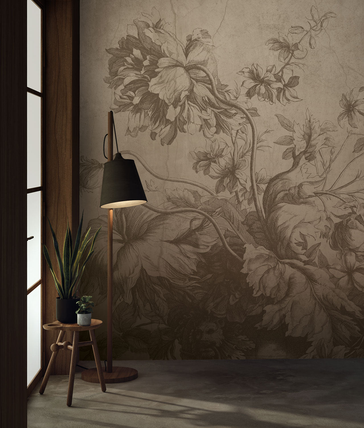 Gradient Flowers, Bloemen behang door Frans Uyterlinde, Beige, Interieur 3