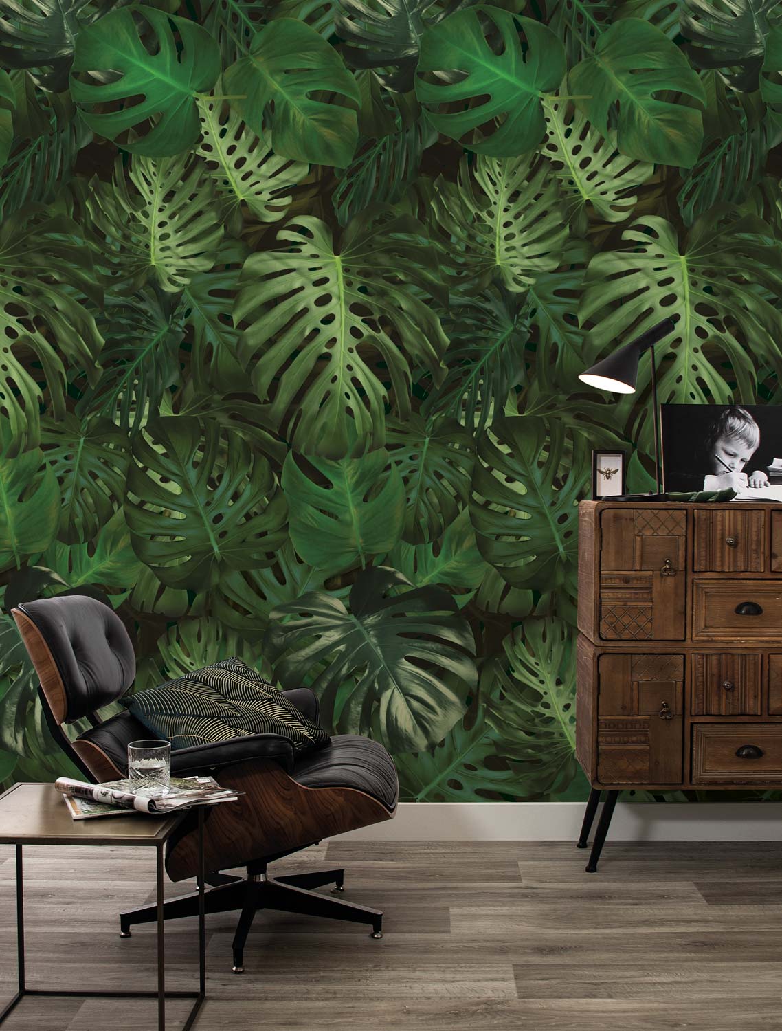 Botanisch bladeren behang, Monstera, WP-500, Interieur