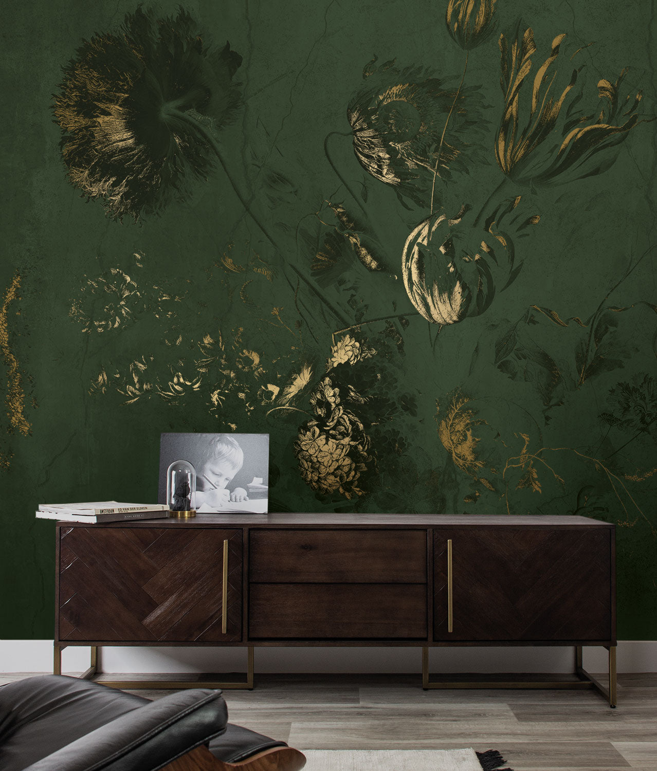 Goud bloemen behang Fresco Flowers door Frans Uyterlinde, FU-057, Interieur
