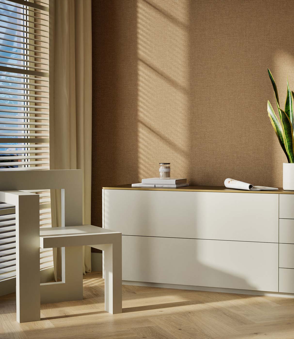Behang linnen look Natural Chique, Atlanta, 53 x 1000 cm, Interieur 4