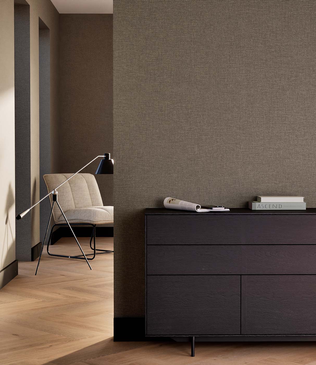 Behang linnen look Natural Chique, Brooklyn, 53 x 1000 cm, Interieur 4