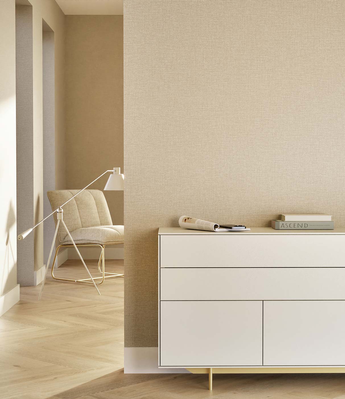 Behang linnen look Natural Chique, Madeira, 53 x 1000 cm, Interieur 4