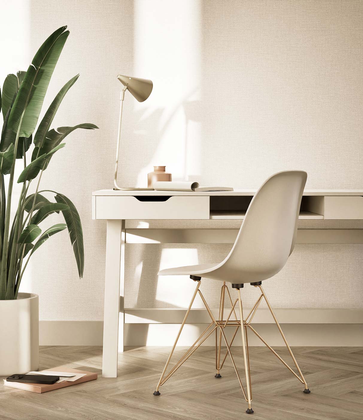 Behang linnen look Natural Chique, Manhattan, 53 x 1000 cm, Interieur