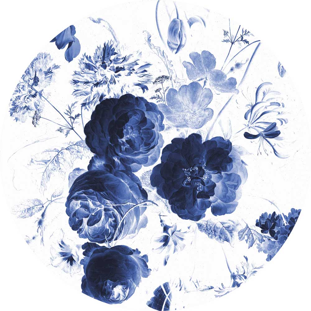 Wallpaper Circle Royal Blue Flowers