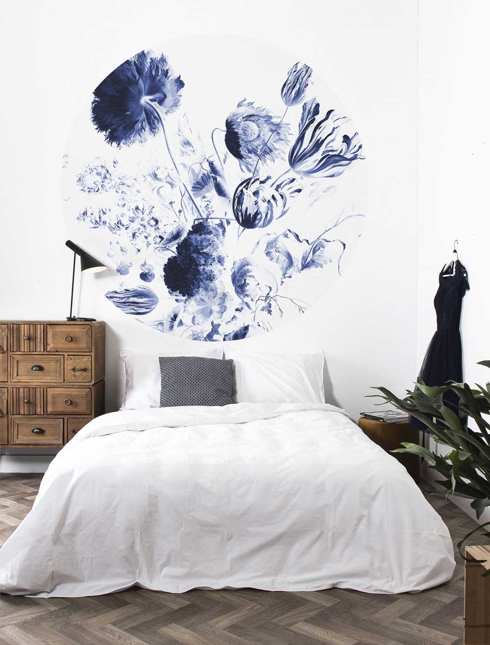Wallpaper Circle Royal Blue Flowers