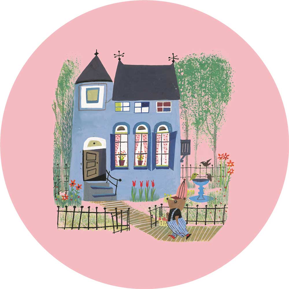 Wallpaper Circle Bear with Blue House