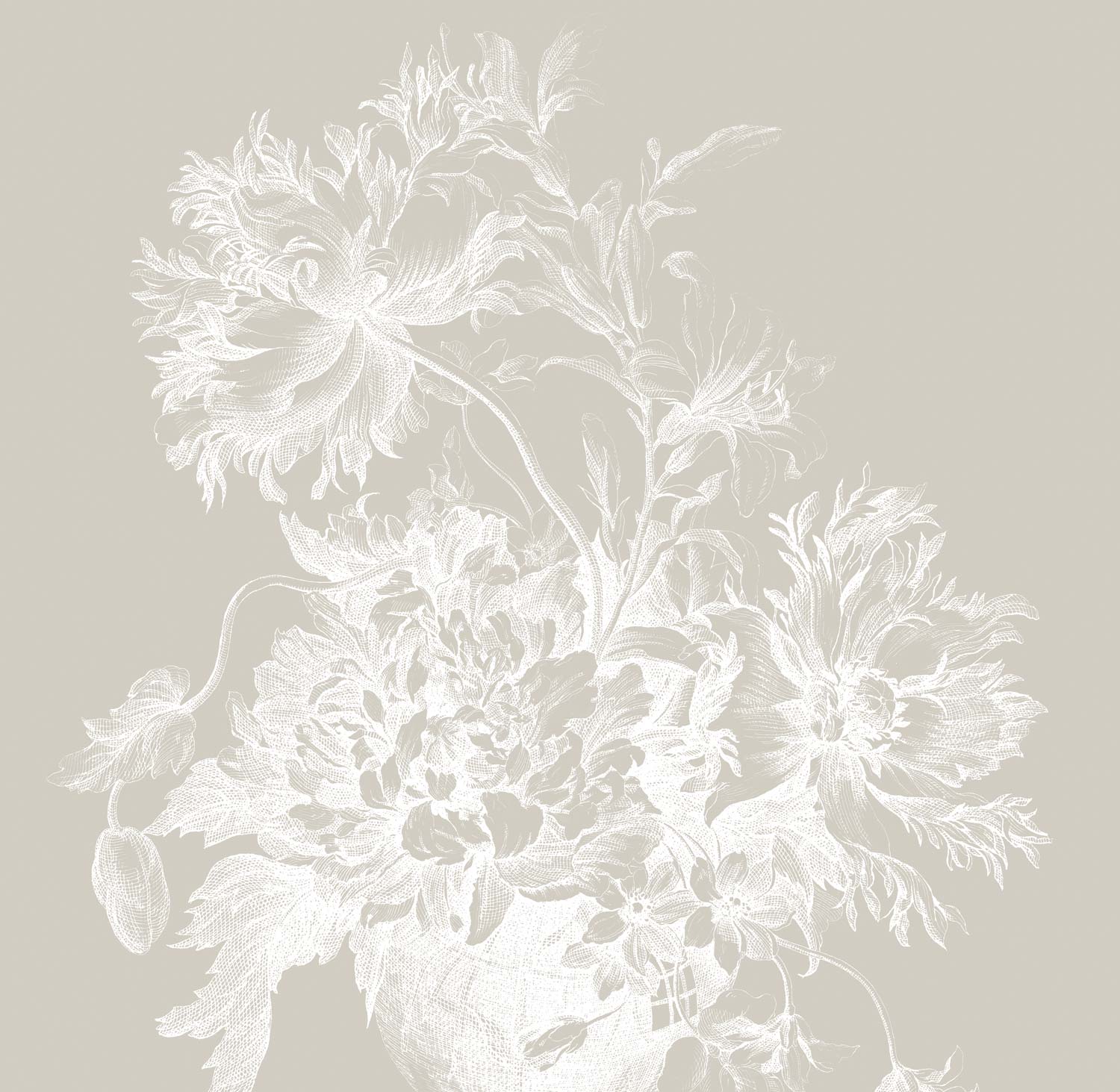 Engraved Flowers, wallpaper with flowers, Grey