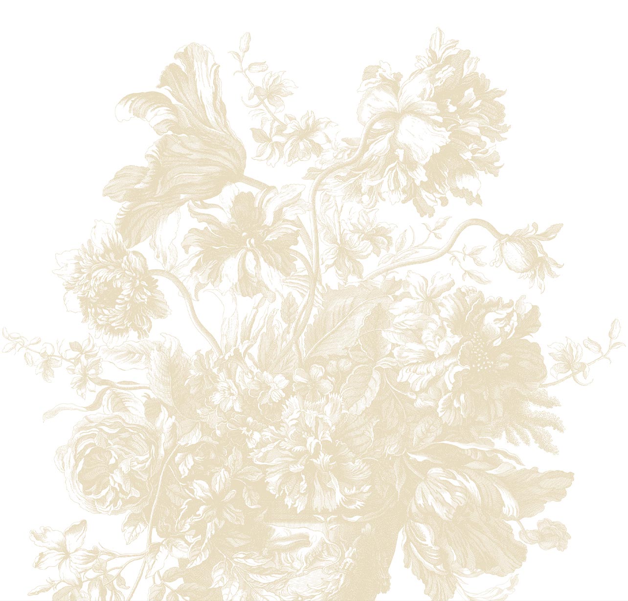 Engraved Flowers, Blumentapete von Frans Uyterlinde, Beige