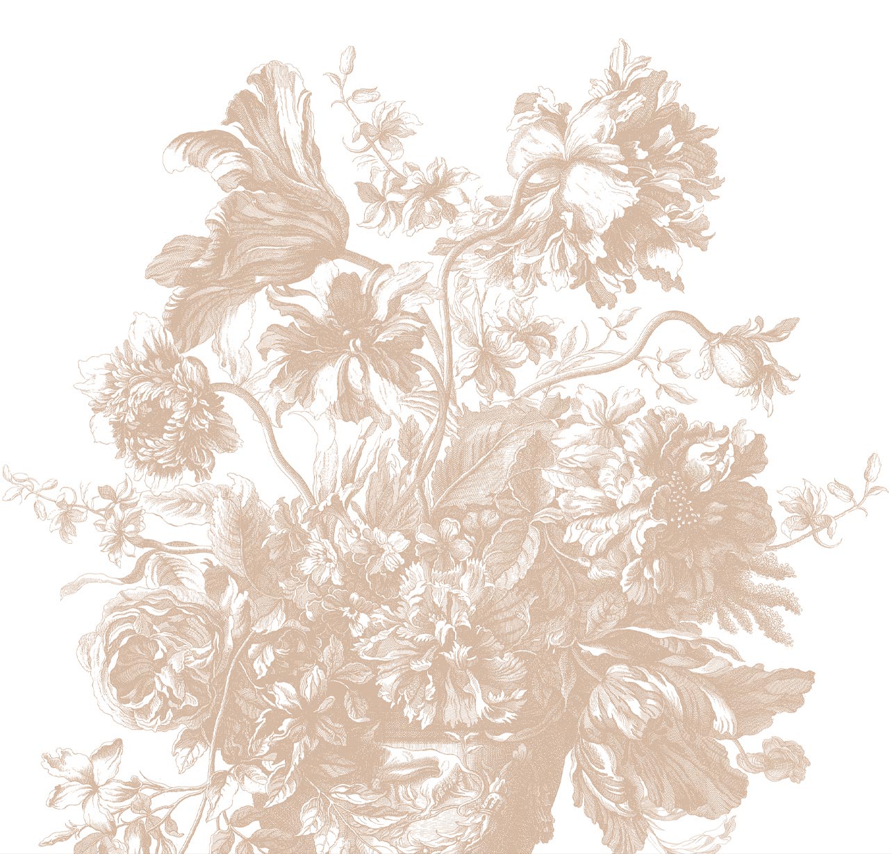 Engraved Flowers, Blumentapete von Frans Uyterlinde, Nude
