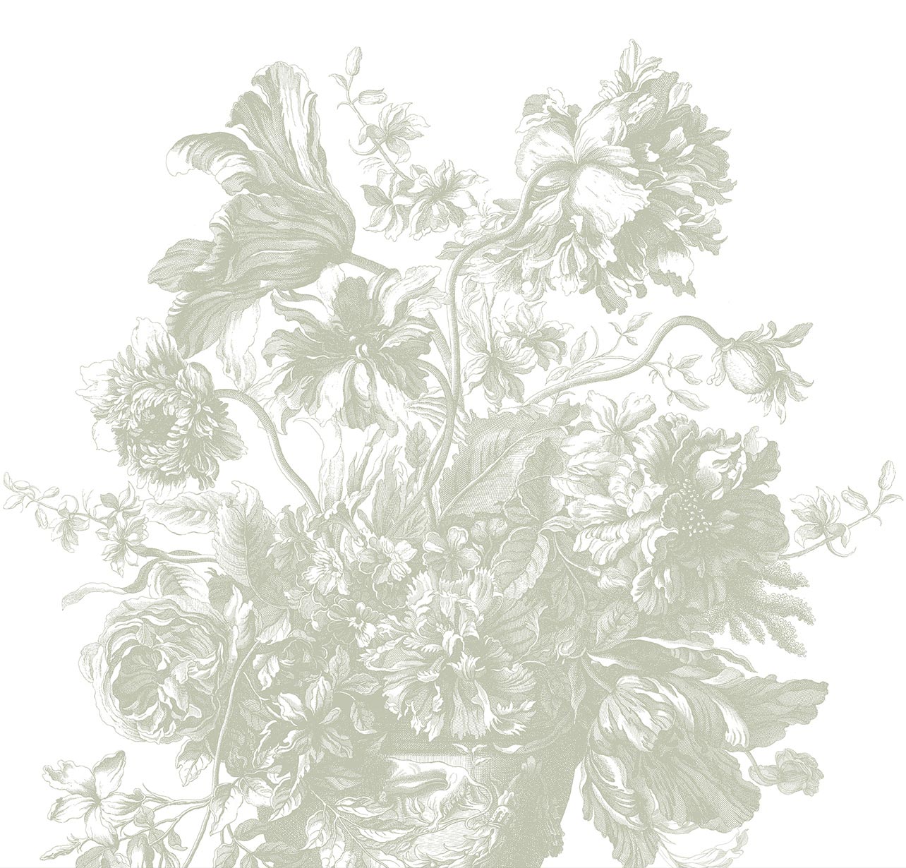 Engraved Flowers, Blumentapete von Frans Uyterlinde, Grün