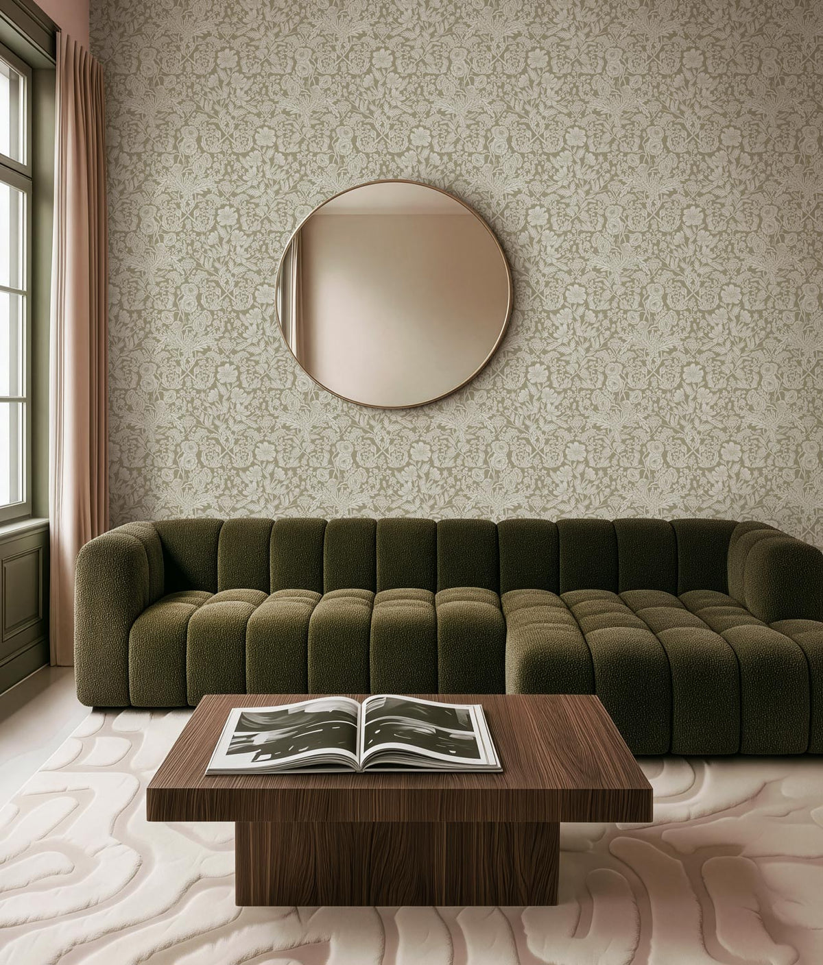 Wallpaper with hand-drawn floral pattern by Floor Rieder, Sand, 100 x 280 cm